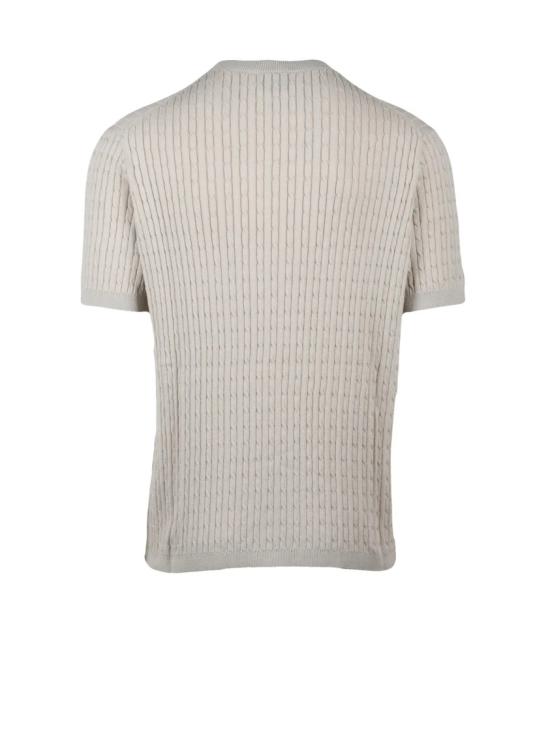 25SS 알파스튜디오 반팔 티셔츠 베이지색 면 케이블 니트 크루넥 탑 - ALPHA STUDIO