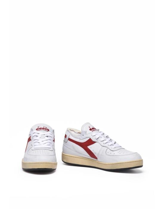  디아도라 헤리티지 스니커즈 회색과 빨간색 가죽 바스켓 로우 - DIADORA HERITAGE