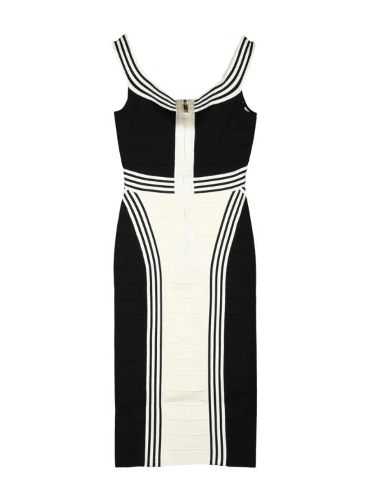 25SS 엘리자베타프랜치 미디 원피스 화이트/블랙 비스코스 폴리아미드 여성 니트 미디 드레스 - ELISABETTA FRANCHI