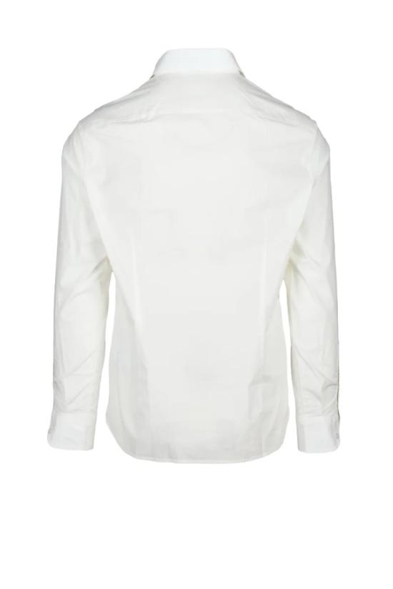  엠포리오 아르마니 긴팔 셔츠 흰색 레귤러핏 면 스판 남성용 - EMPORIO ARMANI