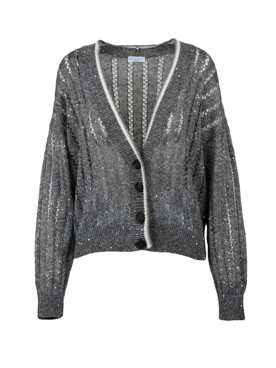 25SS 브루넬로 쿠치넬리 니트웨어 회색 트리코 린넨 나일론 가디건