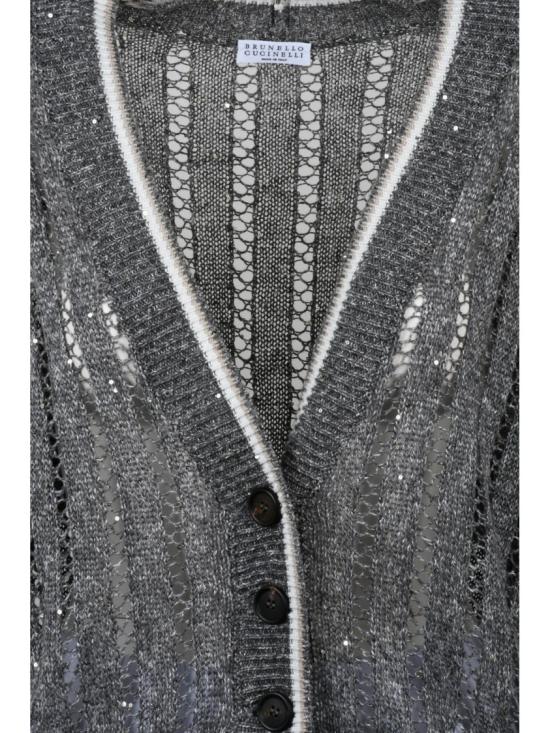 25SS 브루넬로 쿠치넬리 니트웨어 회색 트리코 린넨 나일론 가디건 - BRUNELLO CUCINELLI