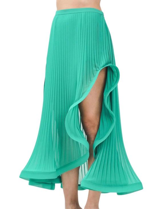 25SS 시모나 코르셀리니 롱 스커트 녹색 폴리에스터 비대칭 주름