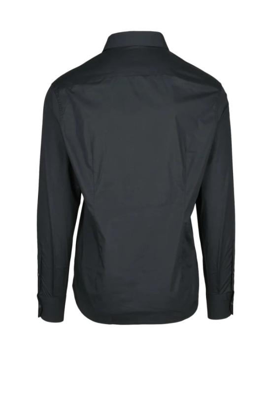  엠포리오 아르마니 긴팔 셔츠 검정색 레귤러핏 면 엘라스테인 남성 - EMPORIO ARMANI