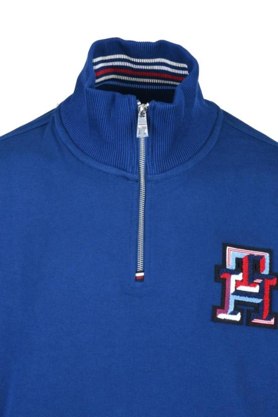  타미힐피거 긴팔 티셔츠 로얄 블루 코튼 지퍼넥 스웨트셔츠 - TOMMY HILFIGER