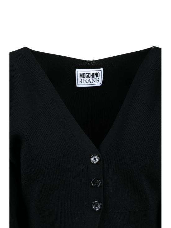 25SS 모스키노 니트웨어 블랙 비스코스 폴리에스터 소재의 반팔 가디건 - MOSCHINO