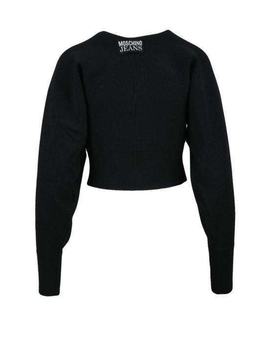 25SS 모스키노 니트웨어 블랙 비스코스 폴리에스터 소재의 반팔 가디건 - MOSCHINO