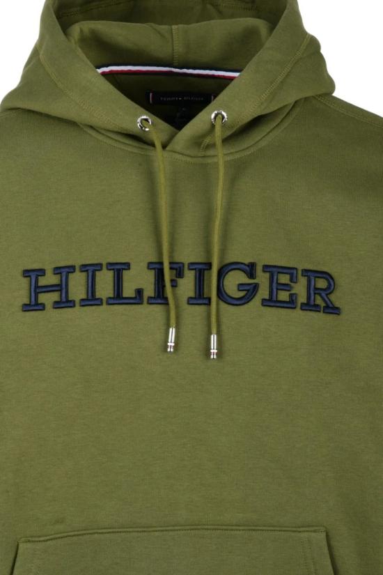 25SS 타미힐피거 탑 밀리터리 그린 색상의 면 폴리에스터 후드티 - TOMMY HILFIGER