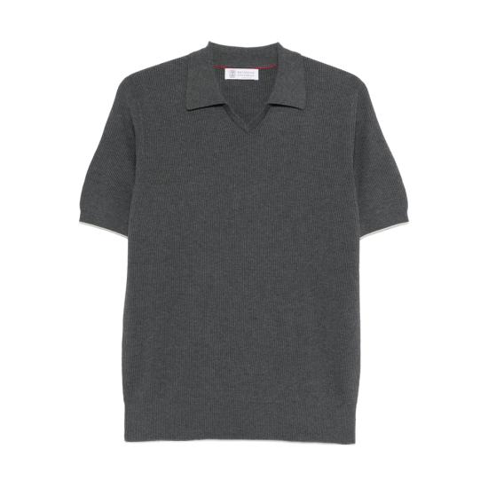 26SS 브루넬로 쿠치넬리 잉글리시 립 코튼 니트 폴로셔츠 M29400015 CB869 GREY