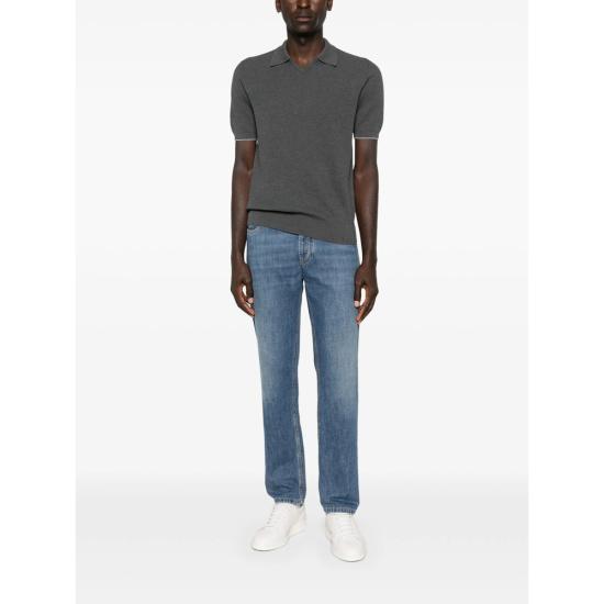 26SS 브루넬로 쿠치넬리 잉글리시 립 코튼 니트 폴로셔츠 M29400015 CB869 GREY - BRUNELLO CUCINELLI