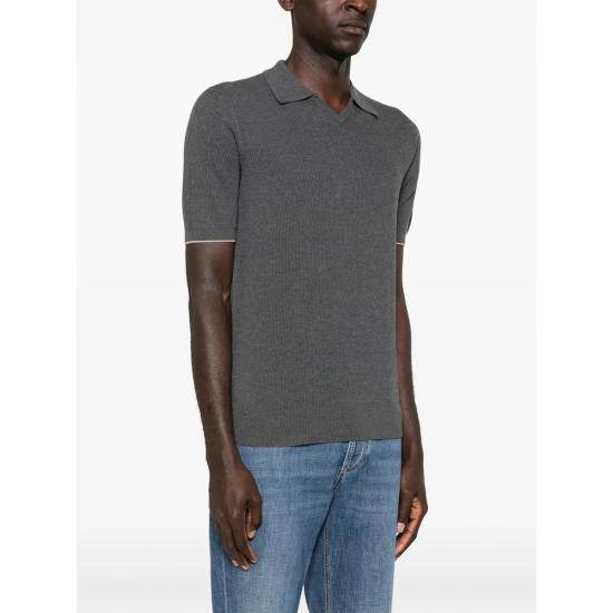 26SS 브루넬로 쿠치넬리 잉글리시 립 코튼 니트 폴로셔츠 M29400015 CB869 GREY - BRUNELLO CUCINELLI