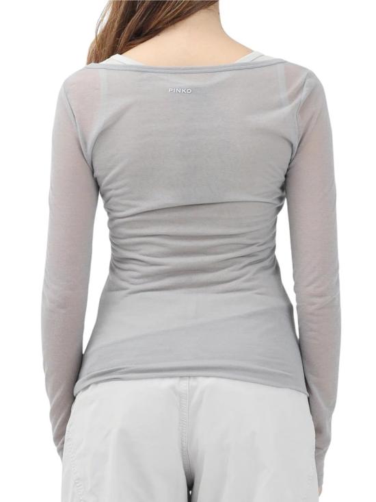 25SS 핑코 긴팔 티셔츠 회색 면 나일론 이중 기모 티셔츠 - PINKO