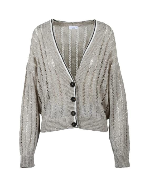 25SS 브루넬로 쿠치넬리 니트웨어 베이지 린넨 나일론 여성 가디건