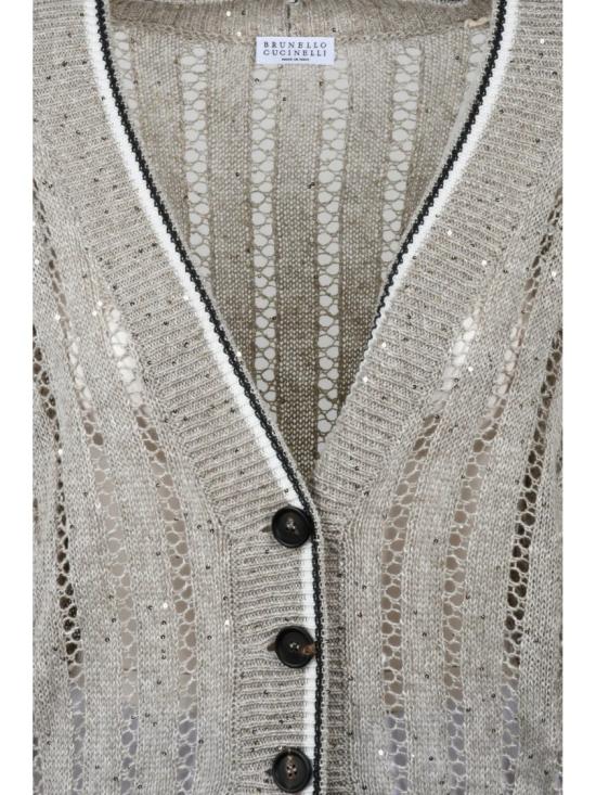 25SS 브루넬로 쿠치넬리 니트웨어 베이지 린넨 나일론 여성 가디건 - BRUNELLO CUCINELLI