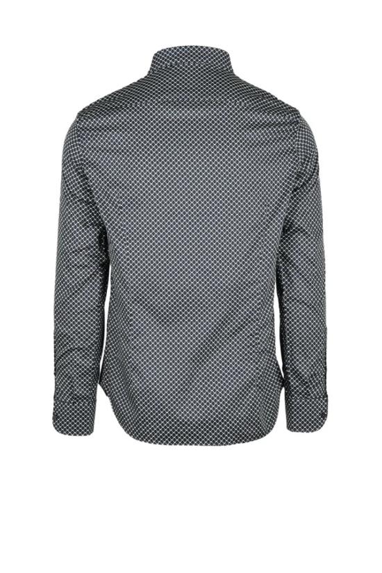  엠포리오 아르마니 긴팔 셔츠 블랙/화이트 레귤러핏 면/엘라스테인 남성 - EMPORIO ARMANI