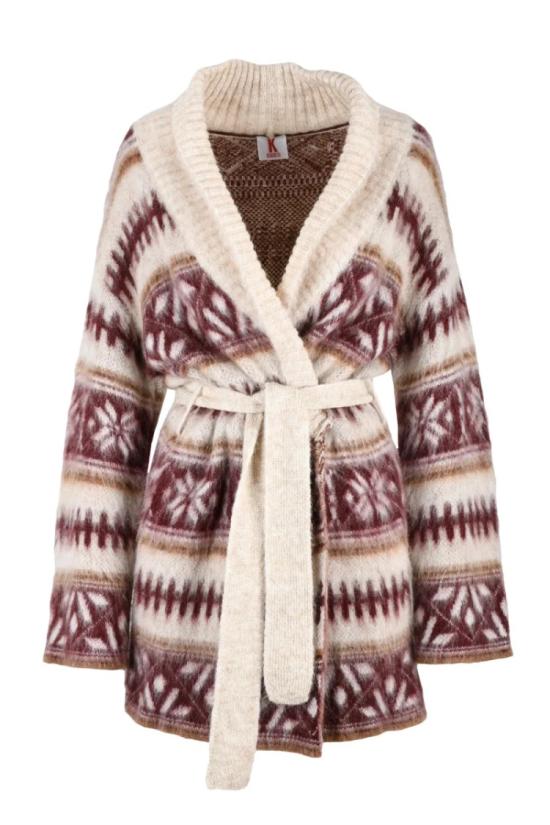  콘타토 니트웨어 베이지/버건디 아크릴 모헤어 폴리아미드 여성용 가디건