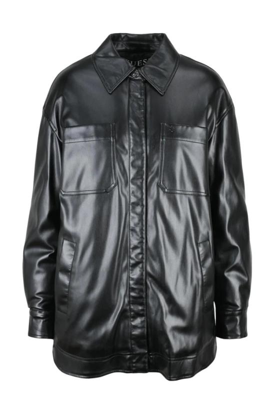  게스 코트 검정색 폴리우레탄 소재의 여성용 인조 가죽