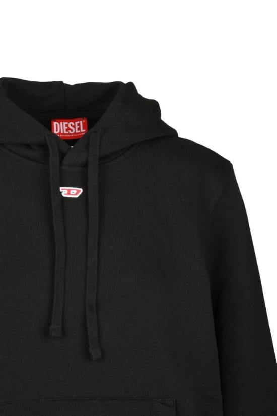  디젤 후드 티셔츠 블랙 코튼 여성용 크롭 스웨트셔츠 - DIESEL
