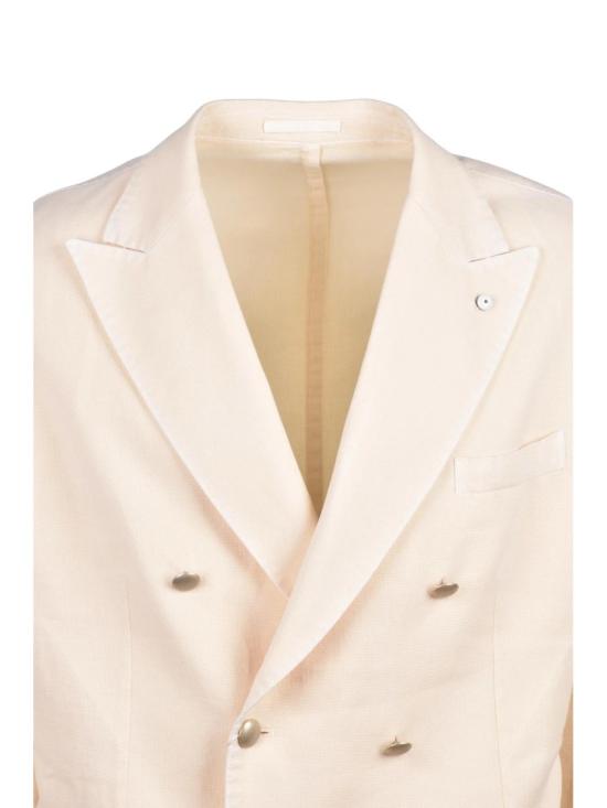  엘비엠 수트 자켓 크림색 코튼 라미 더블 브레스트 재킷 - L.B.M.