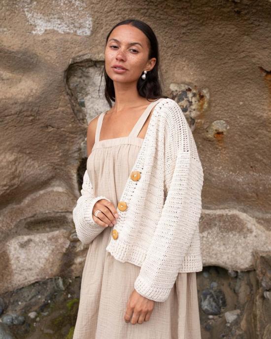  어니스트 코튼 가디건 노라 크로셰  크림/블랙/화이트