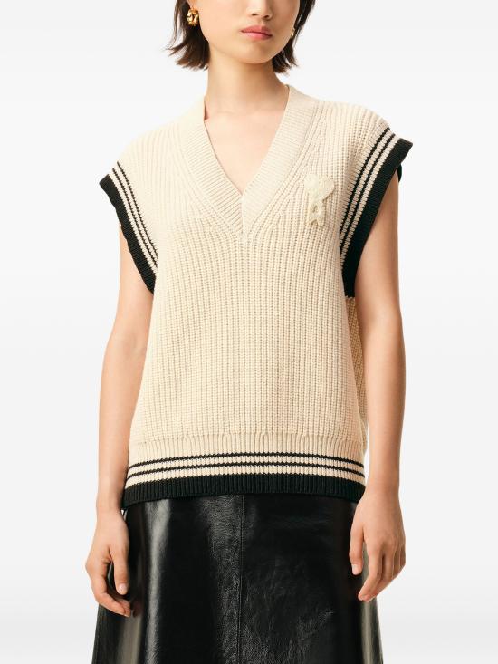 26SS 아미 립드 울 슬리브리스 하트 스웨터 UKS865KN0161 136 WHITE CREAM - AMI