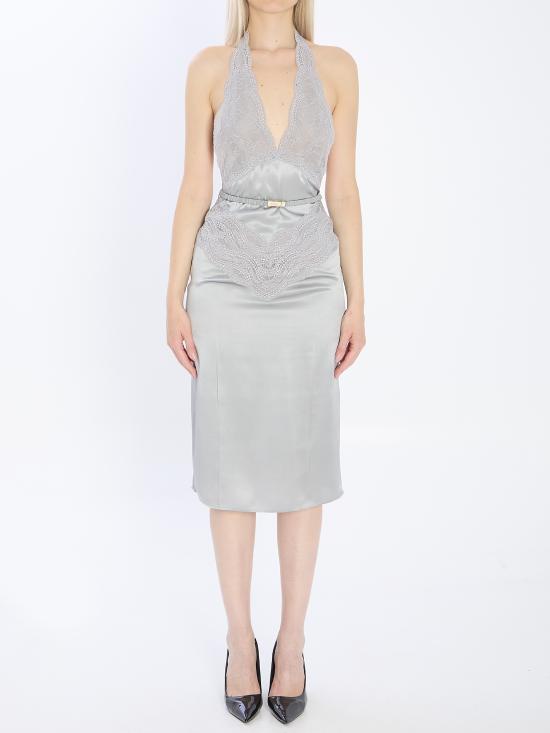 25FW 구찌 실크 새틴 드레스 839410 XUAM61030 GREY