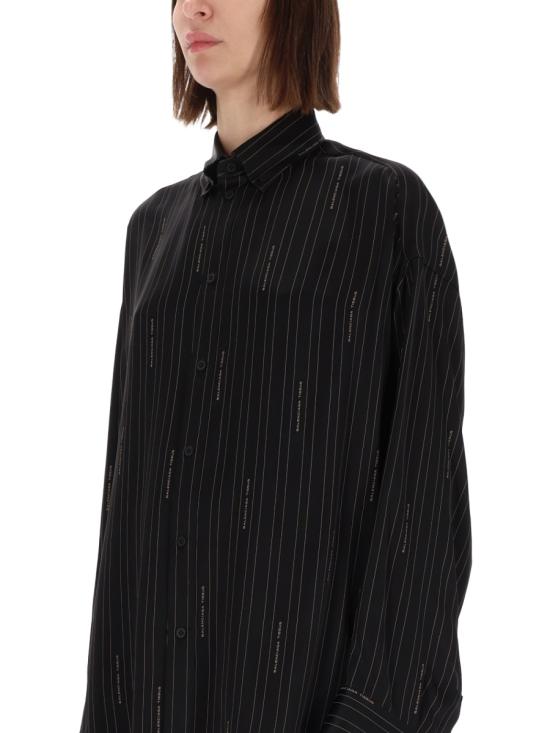 25FW 발렌시아가 핀스트라이프 로고 셔츠 841012 TSLA61264 BLACK - BALENCIAGA
