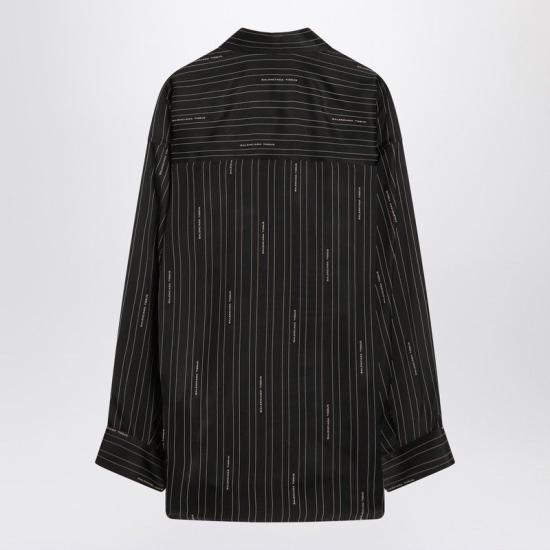 25FW 발렌시아가 핀스트라이프 로고 셔츠 841012 TSLA61264 BLACK - BALENCIAGA