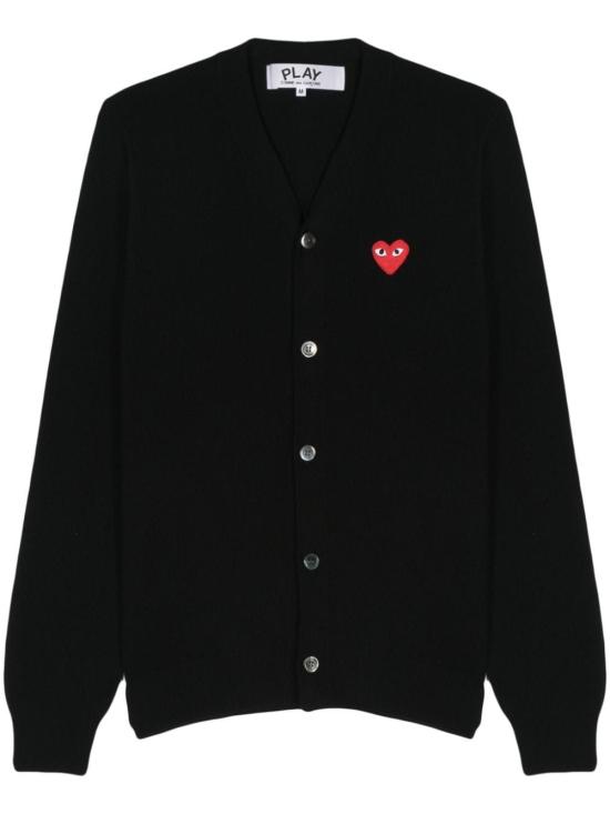 25SS 꼼데가르송 V넥 하트 와펜 가디건 AXN008051 BLACK