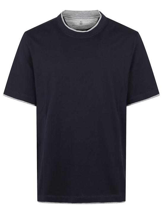 26SS 브루넬로 쿠치넬리 자수 로고 티셔츠 M0B137427 CD325 BLU