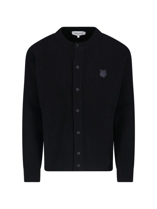 25FW 메종키츠네 폭스 헤드 울 립드 가디건 PM00508KT1149 P199 Black