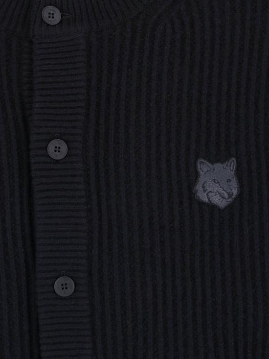 25FW 메종키츠네 폭스 헤드 울 립드 가디건 PM00508KT1149 P199 Black - MAISON KITSUNE