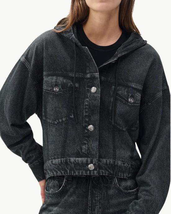  랙앤본 자켓 Rag & Bone Miramar Terry Hood Trucker Jacket Faded Black - RAG & BONE