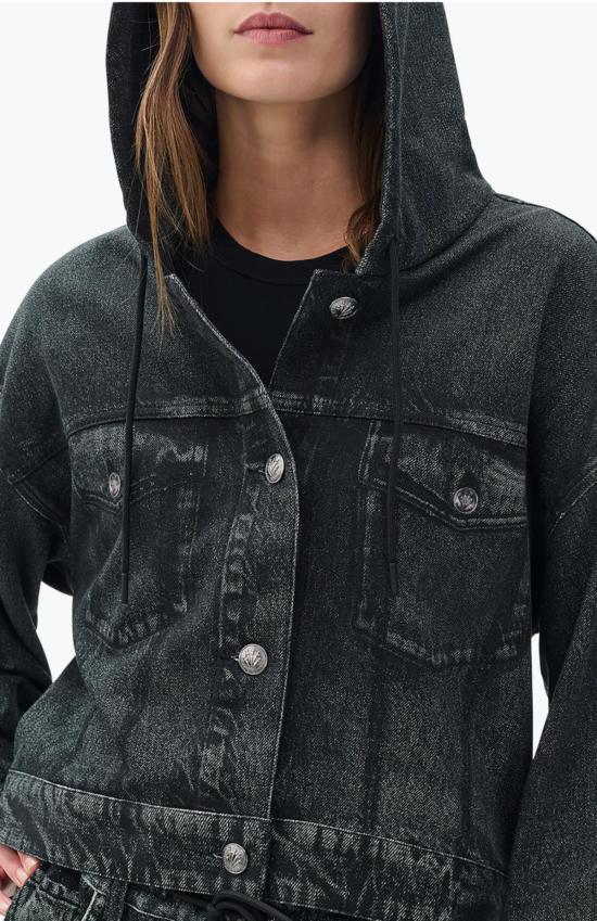  랙앤본 자켓 Rag & Bone Miramar Terry Hood Trucker Jacket Faded Black - RAG & BONE