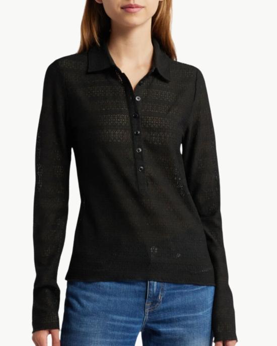  랙앤본 긴팔 티셔츠 Rag & Bone Julia 긴팔 폴로 셔츠 블랙 - RAG & BONE