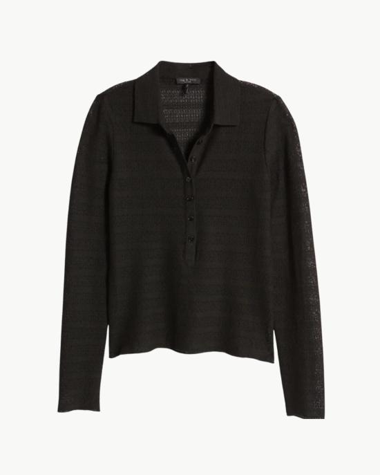 랙앤본 긴팔 티셔츠 Rag & Bone Julia 긴팔 폴로 셔츠 블랙