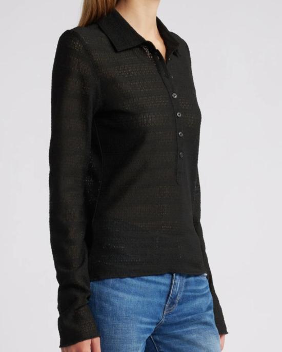  랙앤본 긴팔 티셔츠 Rag & Bone Julia 긴팔 폴로 셔츠 블랙 - RAG & BONE