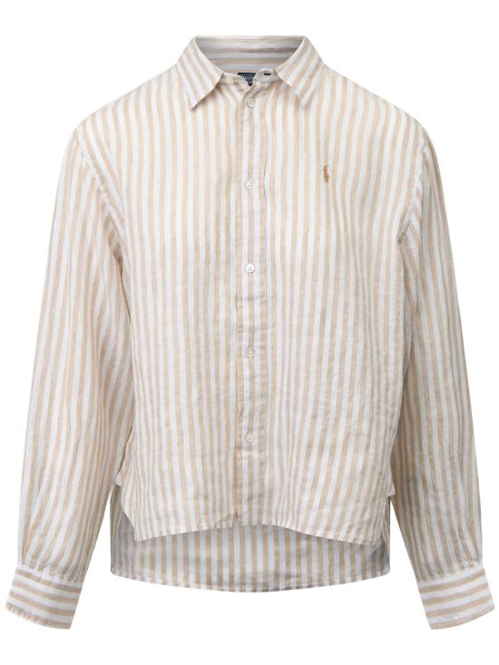 26SS 랄프 로렌 스트라이프 리넨 셔츠 211935130 504 BEIGE
