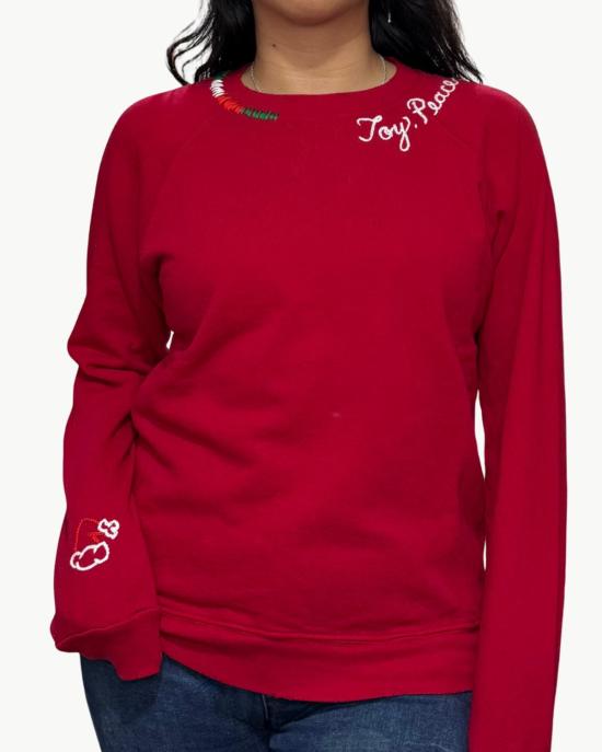  아이 스톨 마이 보이프렌즈 셔츠 스웨터 남자친구 셔츠를 훔쳤어요! Joy Peace & Love Santa Crew Sweatshirt Red
