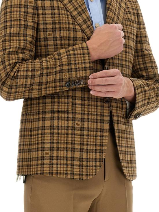  구찌 더블 G 체크 울 자켓 770384 ZAOWN2337 Brown - GUCCI