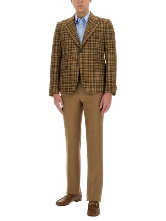  구찌 더블 G 체크 울 자켓 770384 ZAOWN2337 Brown - GUCCI