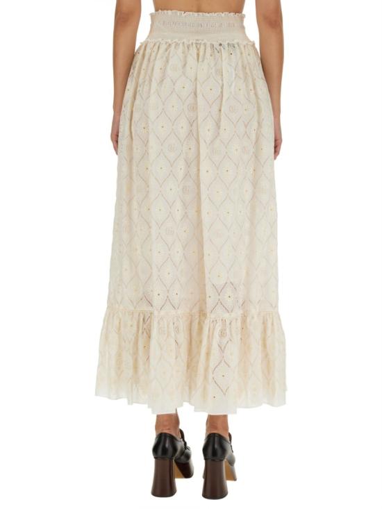  구찌 브로드리 앙글레즈 플라운스 스커트 752594 ZANX59783 Neutrals - GUCCI