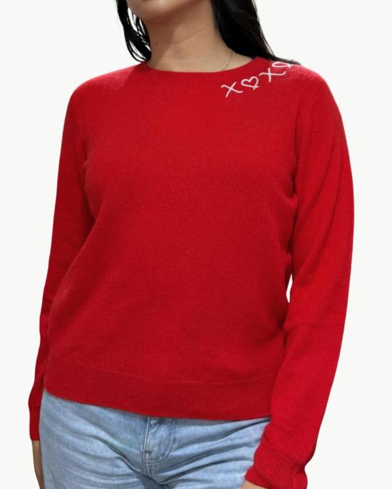  아이 스톨 마이 보이프렌즈 셔츠 스웨터 남자친구 셔츠를 훔쳤어요 "Xoxo" 캐시미어  레드