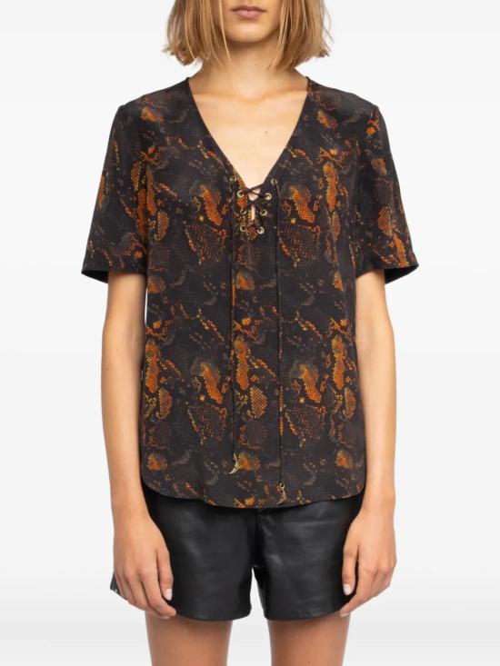  자딕앤볼테르 반팔 티셔츠 Zadig & Voltaire Terzo Python 탑 블랙 - ZADIG & VOLTAIRE
