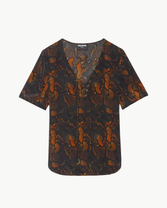  자딕앤볼테르 반팔 티셔츠 Zadig & Voltaire Terzo Python 탑 블랙