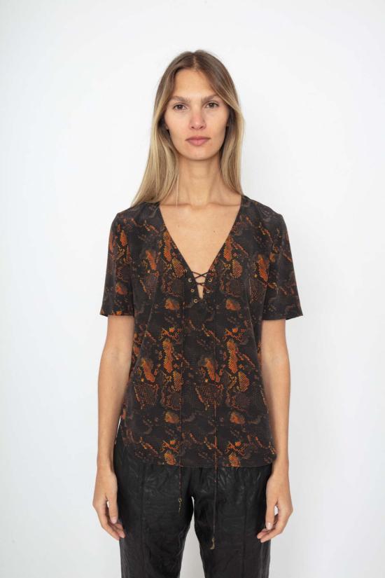  자딕앤볼테르 반팔 티셔츠 Zadig & Voltaire Terzo Python 탑 블랙 - ZADIG & VOLTAIRE
