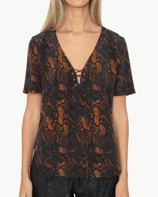  자딕앤볼테르 반팔 티셔츠 Zadig & Voltaire Terzo Python 탑 블랙 - ZADIG & VOLTAIRE