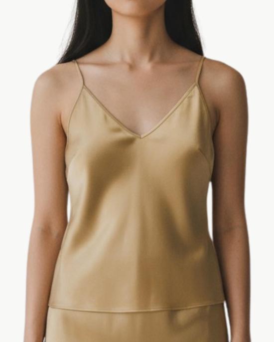  브라조 트리콧 캐미솔 브라조 트리코 V넥 실크  카라멜 - BRAZEAU TRICOT