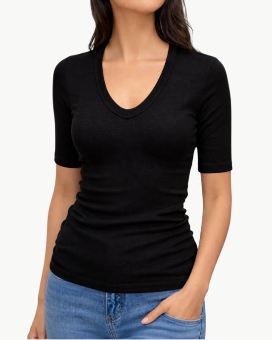  엔자 코스타 반팔 티셔츠 텍스처드 립  블랙 - ENZA COSTA