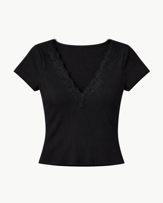  카미 뉴욕 반팔 티셔츠 Cami Nyc Sana 골지 니트 티셔츠 블랙
